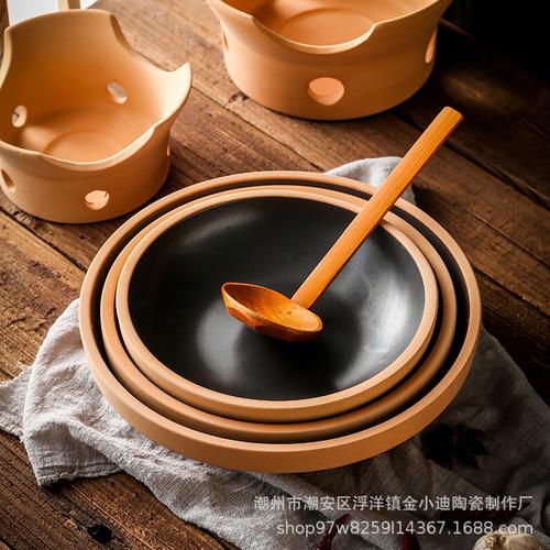 砂锅月亮盘可明火砂锅陶瓷干锅餐具餐厅商用可酒精蜡烛煤气灶加热